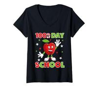 Donna Cute Apple 100th Day of School Kids Maglietta con Collo a V