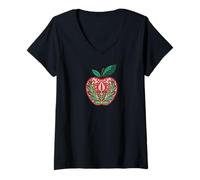 Donna Cute Apple Fruit Lover Flower Decor Holiday Maglietta con Collo a V