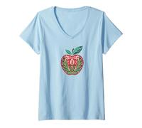 Donna Cute Apple Fruit Lover Flower Decor Holiday Maglietta con Collo a V