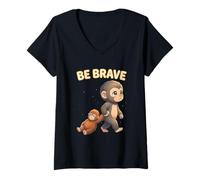 Donna Cute Baby Monkey Be Brave Viral Meme Emozionale Peluche Maglietta con Collo a V
