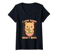 Donna Cute Bear AMA Il Ramen Kawaii Food Lover Maglietta con Collo a V