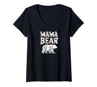 Donna Cute Bear Grizzly Bears Flower Wild Maglietta con Collo a V