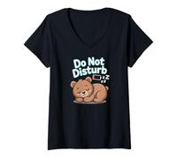 Donna Cute Bear Grizzly Bears Sleeping Recharging Low Energy Maglietta con Collo a V