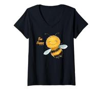 Donna Cute Bee Happy per ragazza o donna Maglietta con Collo a V