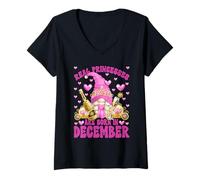 Donna Cute Birthday Princess for Women Born in December Pink GNOME Maglietta con Collo a V