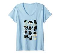 Donna Cute Black Cat Reading Aesthetic Book Lover Graphic Maglietta con Collo a V