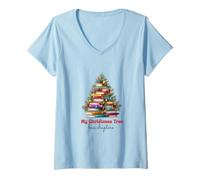 Donna Cute Book Lover Christmas Reading Holiday Librarian Xmas Maglietta con Collo a V