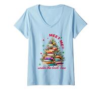 Donna Cute Book Lover Christmas Reading Holiday Librarian Xmas Maglietta con Collo a V