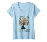Donna Cute Book Tree Design for Librarian Bookworm & Reading Lover Maglietta con Collo a V
