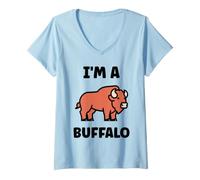 Donna Cute Buffalo Funny Animals Simple I'm a Buffalo Maglietta con Collo a V