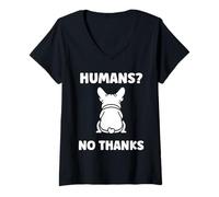 Donna Cute Bulldog Dog Quote Funny Bulldog No Thanks Maglietta con Collo a V
