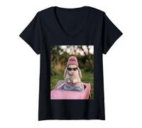 Donna Cute Bunny Driving Pink Convertible Y2K Aesthetic Rabbit Maglietta con Collo a V