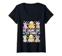 Donna Cute Bunny GNOME Pun for Chicken Mom Funny Easter Chicken Maglietta con Collo a V