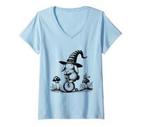 Donna Cute Bunny Rabbit Wearing a Wizard Hat Castlecore Maglietta con Collo a V
