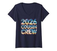 Donna Cute Camp 2026 Cousin Crew Vacanza Famiglia Viaggio Surf Maglietta con Collo a V