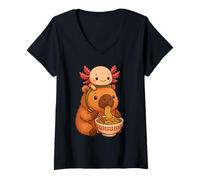Donna Cute Capybara e Axolot Zaino Ramen Kawaii Capibara Kids Maglietta con Collo a V