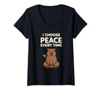 Donna Cute Capybara Stress Relief No Stress Chill Life Rilassante Maglietta con Collo a V