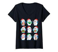 Donna Cute Cartoon Snowman Holiday Collection Festive Xmas Maglietta con Collo a V