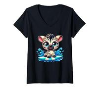 Donna Cute Cartoon Zebra Surfing sulle Onde Maglietta con Collo a V