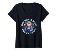 Donna Cute Cat Cat-stronaut Cat Astronaut Deep Space Cosmic Maglietta con Collo a V