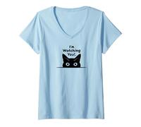 Donna Cute Cat Eyes Kitty Maglietta con Collo a V