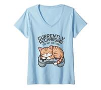 Donna Cute Cat Gamer & Cozy Gaming - Attualmente in Ricarica Maglietta con Collo a V