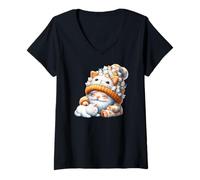Donna Cute Cat Grandpa Cuddles With White Kitten For Cat Lover Maglietta con Collo a V