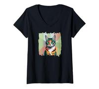 Donna Cute Cat Poster Kitty Cat Pet Maglietta con Collo a V