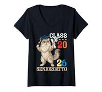 Donna Cute Cat Seniorcatto Class of 2026 Senior Graduation Day Maglietta con Collo a V