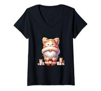 Donna Cute Cats And Books Cat Grandpa Gnome Graphic For Book Lover Maglietta con Collo a V