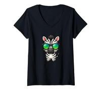 Donna Cute Chibi Zebra in Occhiali da Sole Design Minimalista Maglietta con Collo a V