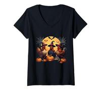 Donna Cute Chickens Witch Pet Halloween Matching Family Farm Maglietta con Collo a V