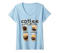 Donna Cute Coffee Cats Retro Cafe Americano Latte Moka Cappuccino Maglietta con Collo a V