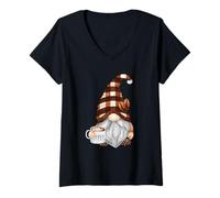 Donna Cute Coffee GNOME in Buffalo Plaid for Café Lovers Caffeine Maglietta con Collo a V