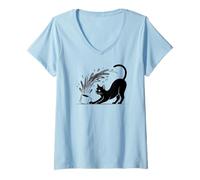 Donna Cute Coffee Latte Art Gift for Mom Cafe Energy Cat Lover Maglietta con Collo a V