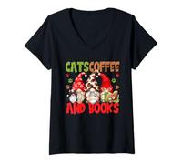 Donna Cute Coffee Lover Cat Mom And Dad Cats Coffee And Books Maglietta con Collo a V