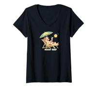 Donna Cute Cow On The Beach Vacation Maglietta con Collo a V