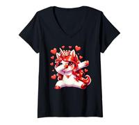 Donna Cute Dabbing Unicorn Valentine Funny Heart Love Graphic Tee Maglietta con Collo a V