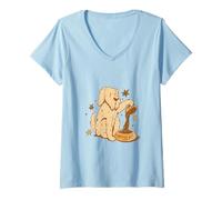 Donna Cute Dog Coffee Lover Funny Caffeine Design Maglietta con Collo a V