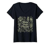 Donna Cute Doodles, Gardener Lover, Mind Your Plants Maglietta con Collo a V