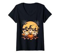 Donna Cute Ducks Witch Spooky Funny Farm Halloween Family Matching Maglietta con Collo a V