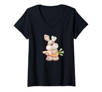 Donna Cute Easter Bunny with Carrot for Women Who Loves Rabbits Maglietta con Collo a V