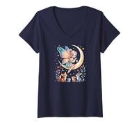 Donna Cute Fairy Tales Magic Moon Animals Mythical Girl Maglietta con Collo a V