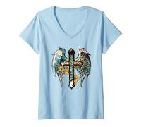 Donna Cute Faith Western Cross for Christian Summer Country Boho Maglietta con Collo a V