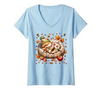 Donna Cute Fall Accessories for Women And Girls Autumn Pomeranian Maglietta con Collo a V