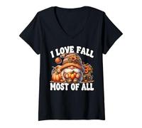 Donna Cute Fall Pumpkin GNOME for Women I Love Fall Most of all Maglietta con Collo a V