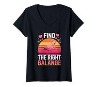 Donna Cute Flamingo Trova Il Giusto Tramonto Balange Maglietta con Collo a V
