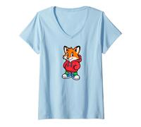 Donna Cute Forest Red Fox Kawaii Fuchs Zorro Rotrock Maglietta con Collo a V