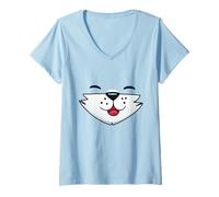 Donna Cute Fox Face Illustration Fox Costume Picture Animal Maglietta con Collo a V