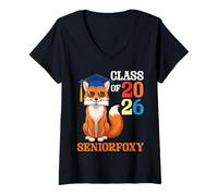 Donna Cute Fox Seniorfoxy Class of 2026 Senior Graduation Day Maglietta con Collo a V